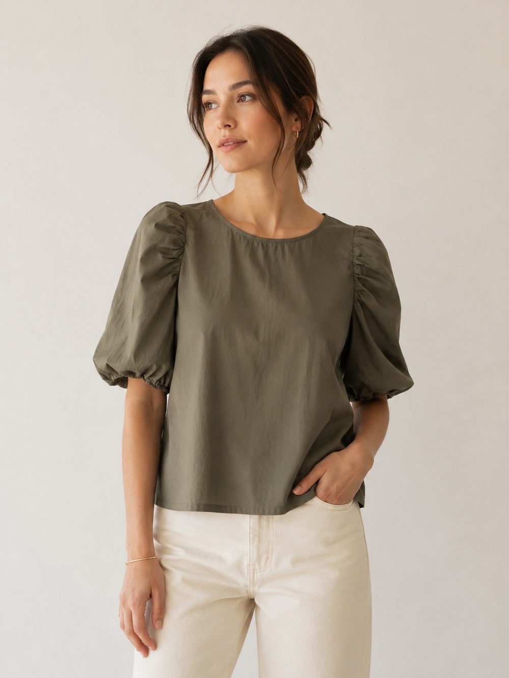 Cuidado Con El Perro Army Green Puff Sleeve CottageCore Blouse Size XL